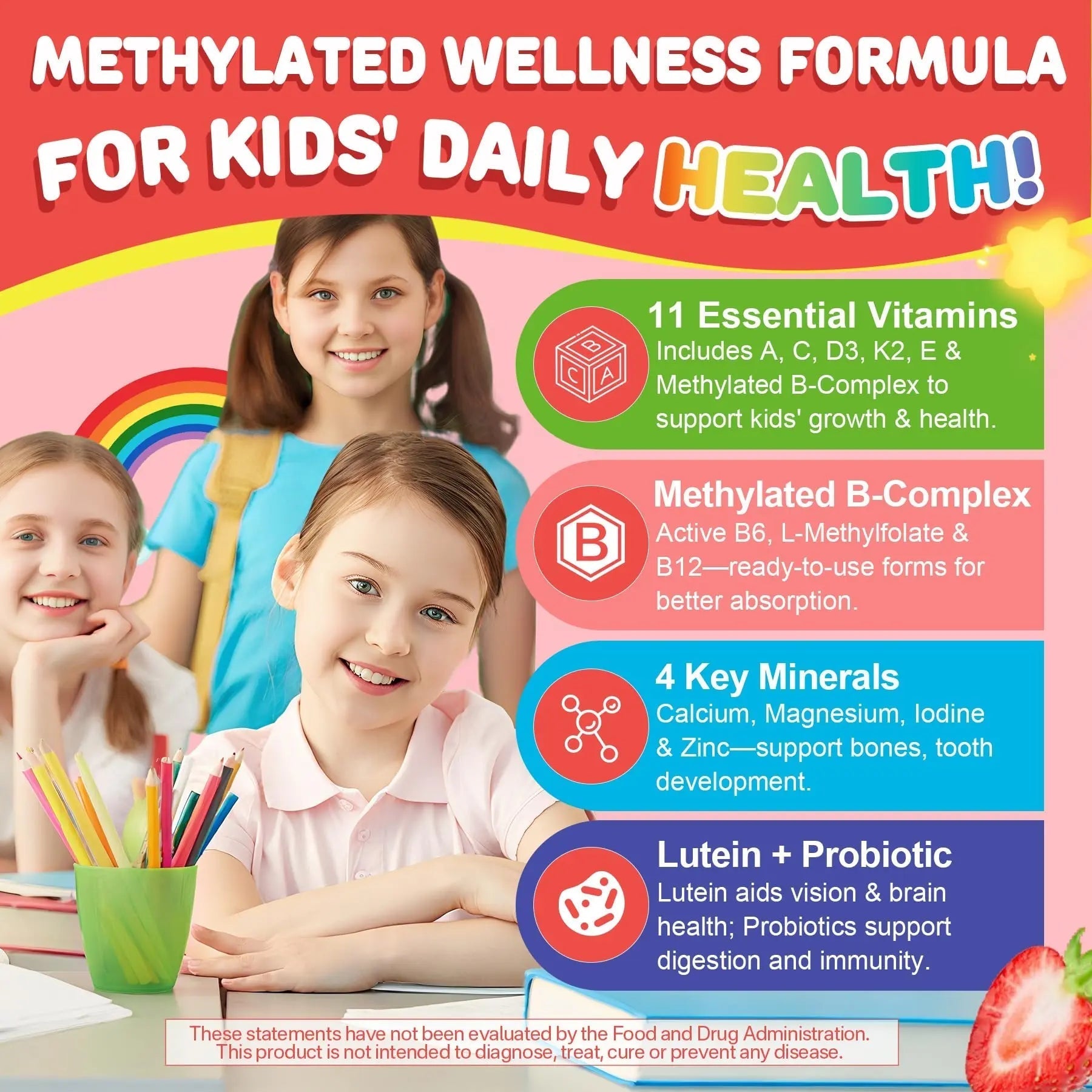 Kids Multivitamin Gummies + Calcium, Probiotics, Vitamin D3, C, Methylated B12 & Methylfolate, B6, A, K2, E, Zinc NEVISSBuy Supplements Australia
