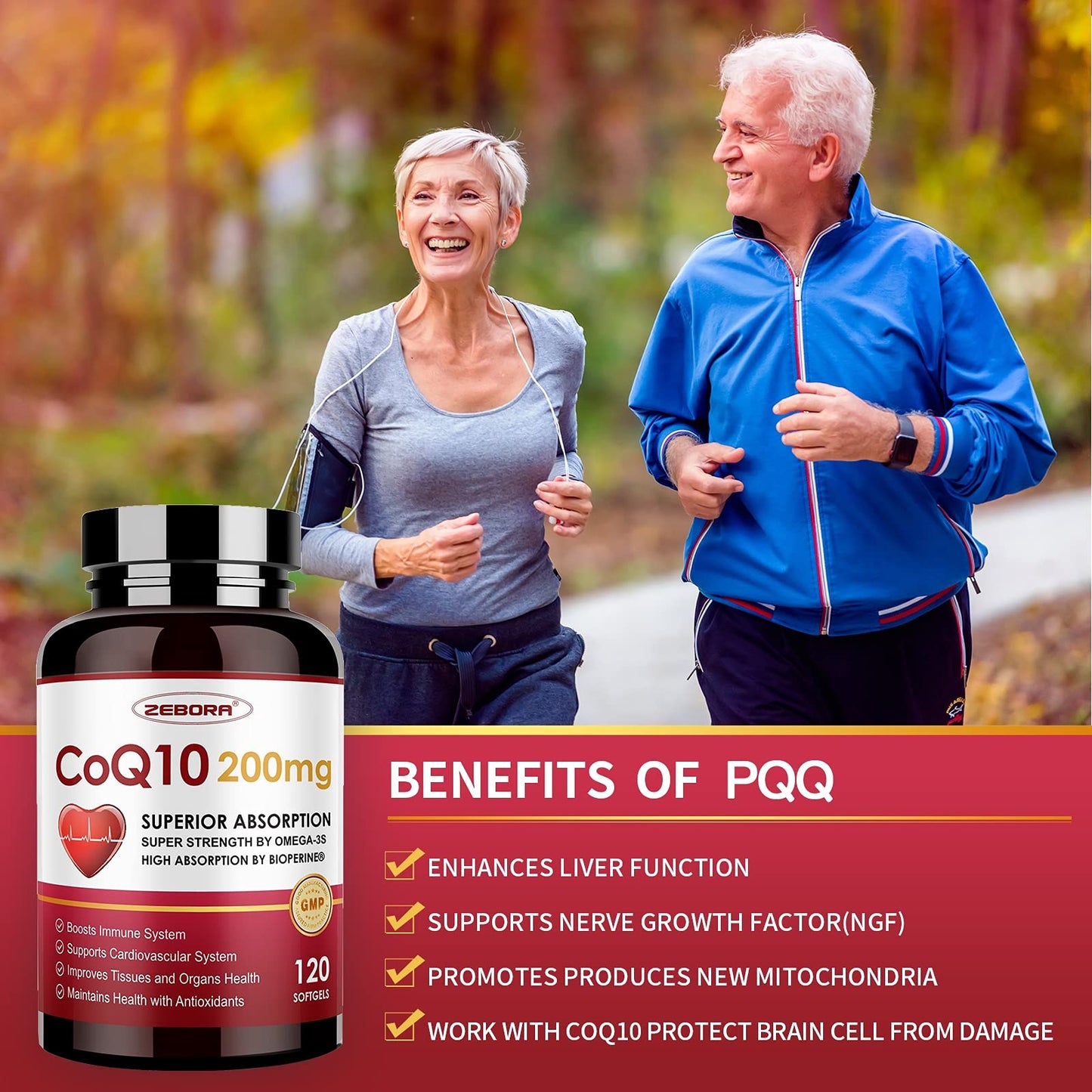 CoQ10-200mg-Softgels with PQQ, BioPerine & Omega-3, 120 Servings Coenzyme Q10 ZEBORABuy Supplements Australia