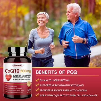 CoQ10-200mg-Softgels with PQQ, BioPerine & Omega-3, 120 Servings Coenzyme Q10 ZEBORABuy Supplements Australia