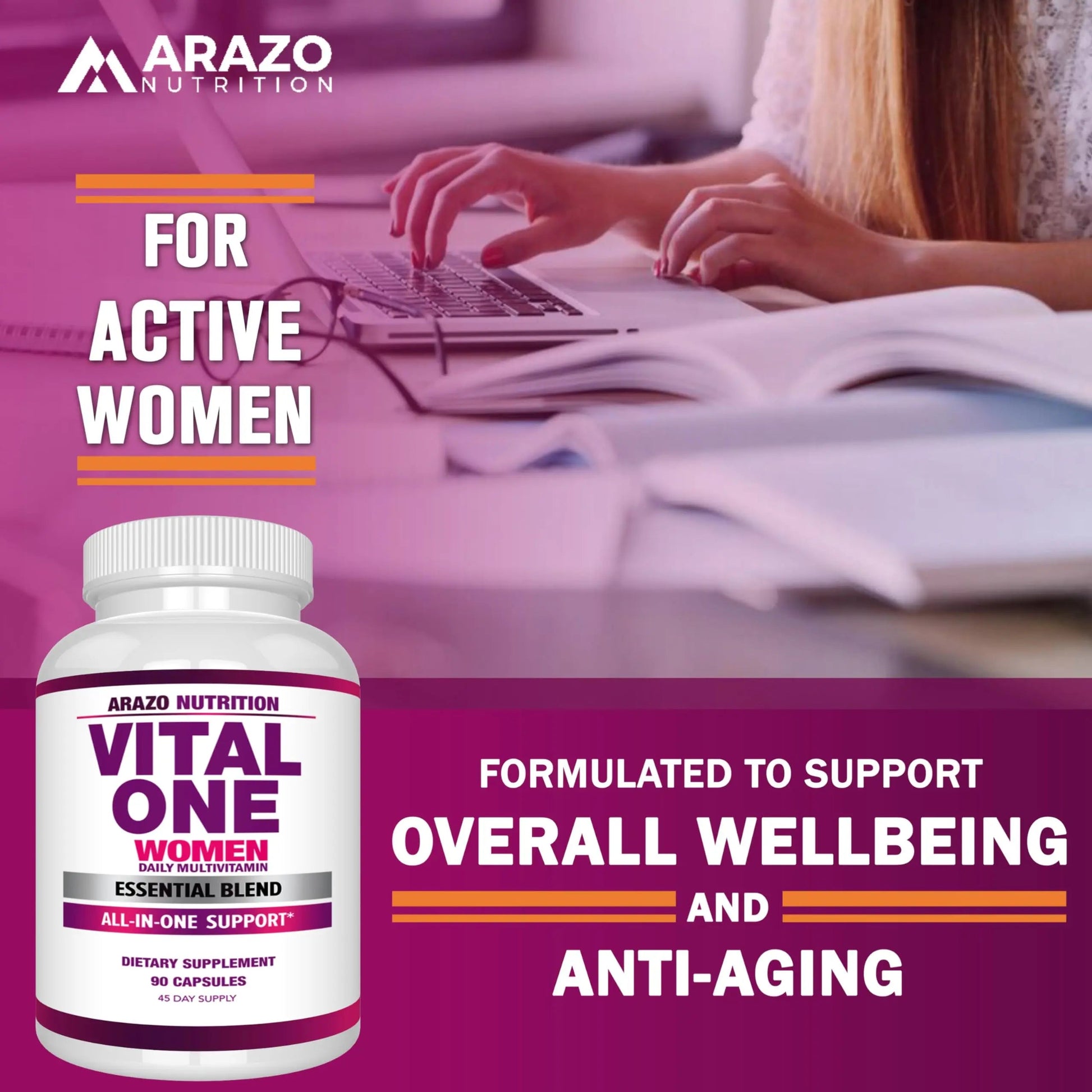 Arazo Nutrition Vital One Multivitamin for Women - Daily Wholefood Supplement - 90 Vegan Capsules Arazo Nutrition