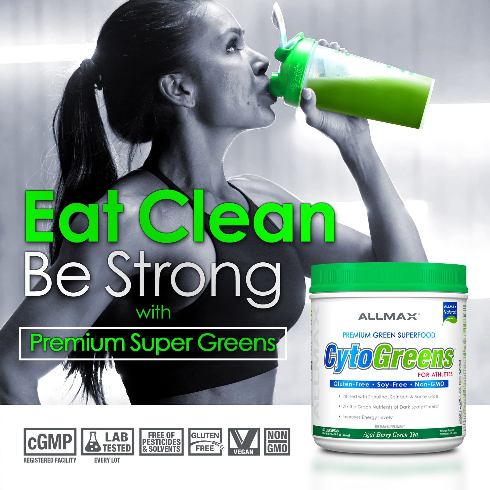 ALLMAX Naturals CytoGreens Super Greens Powder, Premium Green Superfood with Greens, Superfoods, Daily Greens Supplement, Acai Berry Green Tea, 60 Servings ALLMAXBuy Supplements Australia