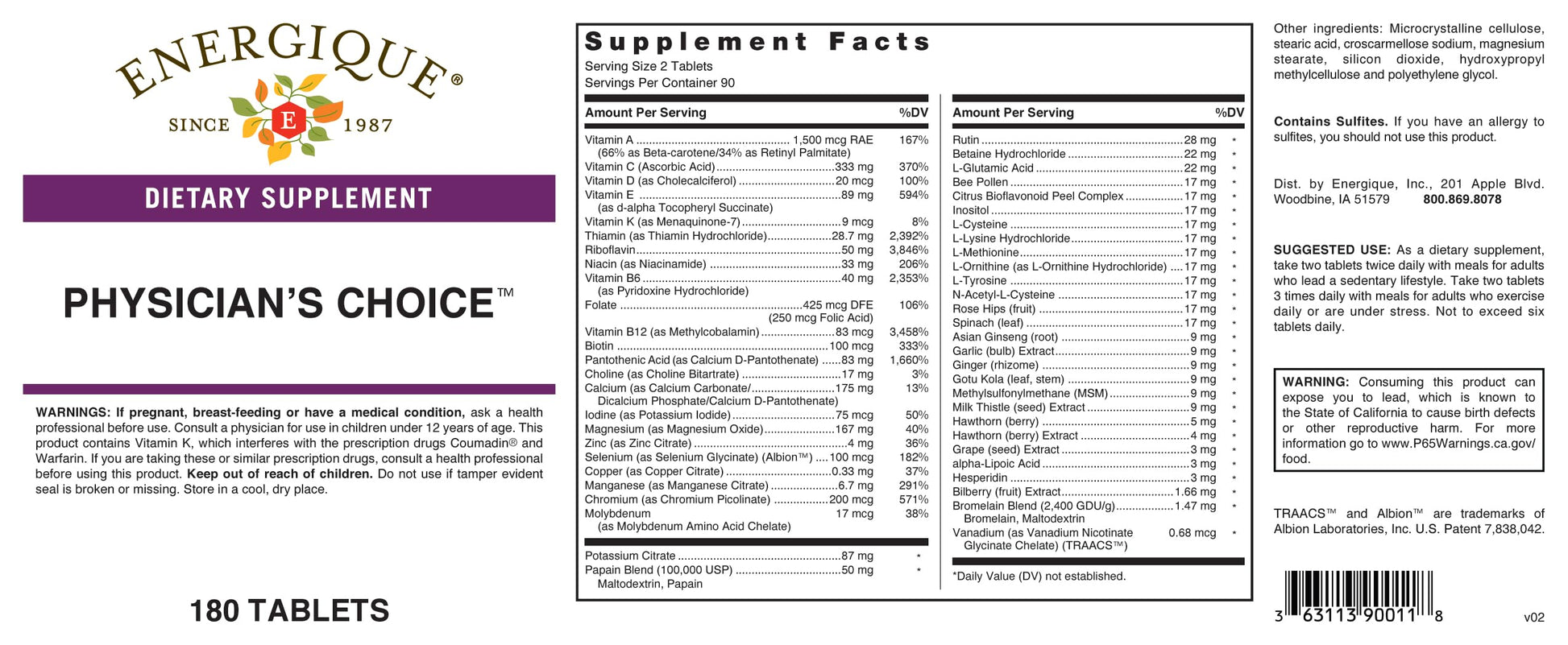Energique Physician's Choice multivitamin Providing Optimal doses of Essential Vitamins and Minerals. EnergiqueBuy Supplements Australia