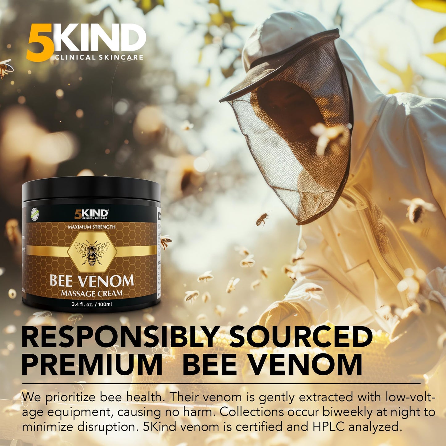 5kind Maximum Strength Bee Venom Cream - Naturally Massage Joints & Muscles, Lower Back, Knee, Neck, Shoulder, Hip & Feet - Responsibly Sourced Premium Bee Venom Cream 3.4 Fl Oz 5kind clinical skincareBuy Supplements Australia