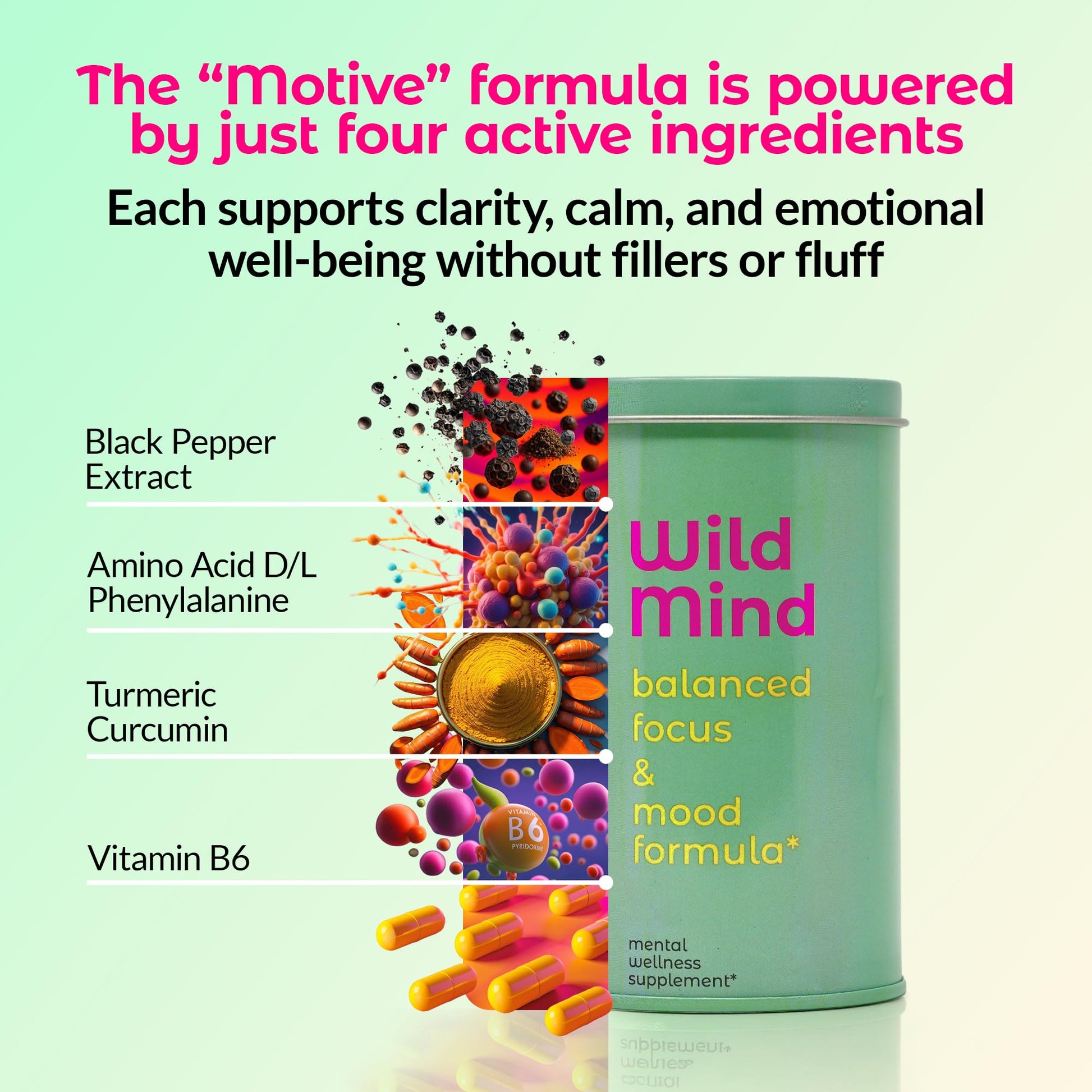 Wild Mind Mental Clarity Balanced Focus & Mood Support Supplement for Mental Wellness– 4-Ingredient Nootropic Brain Support for Calm & Energy – Vegan, 90 Capsules, 30-Day Supply Wild MindBuy Supplements Australia