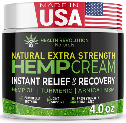 Health Revolution Hemp Arnica Cream Maximum Strength - Soothes Muscles, Joints, Feet, Nerve, Back, Knee, Hip, with Arnica, MSM, Emu, Turmeric - Expertly Formulated 4oz Health RevolutionBuy Supplements Australia