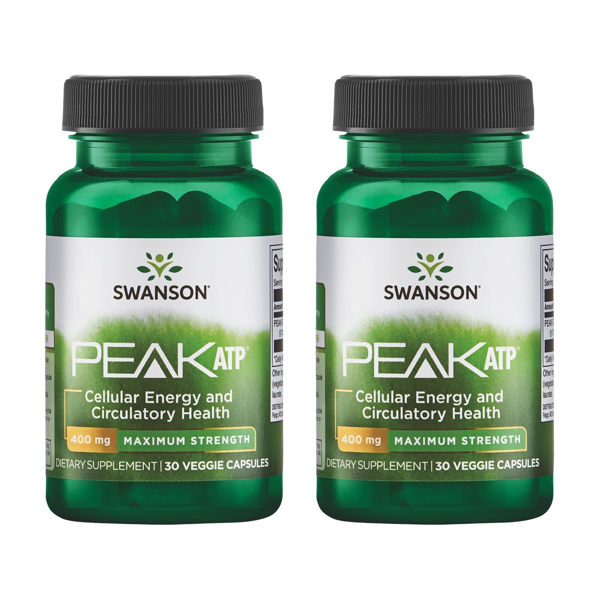 Swanson Maximum Strength Peak ATP Cellular Energy Supplement for Athletes and Active Adults Seeking Performance and Recovery Support - 400 mg (30 Veggie Capsules, 2 Pack) SwansonBuy Supplements Australia