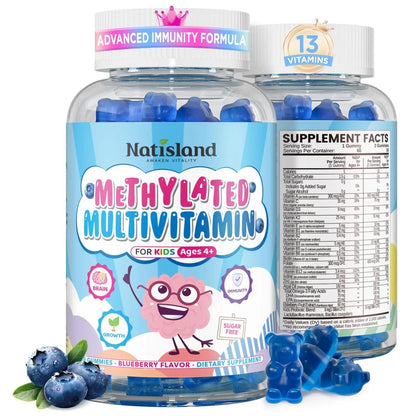 Kids Methylated Multivitamin - MTHFR Multivitamin for Kids & Teens 4+, L Methylfolate & B12, 13 Vitamins, Vegan Omega-3 NATISLANDBuy Supplements Australia
