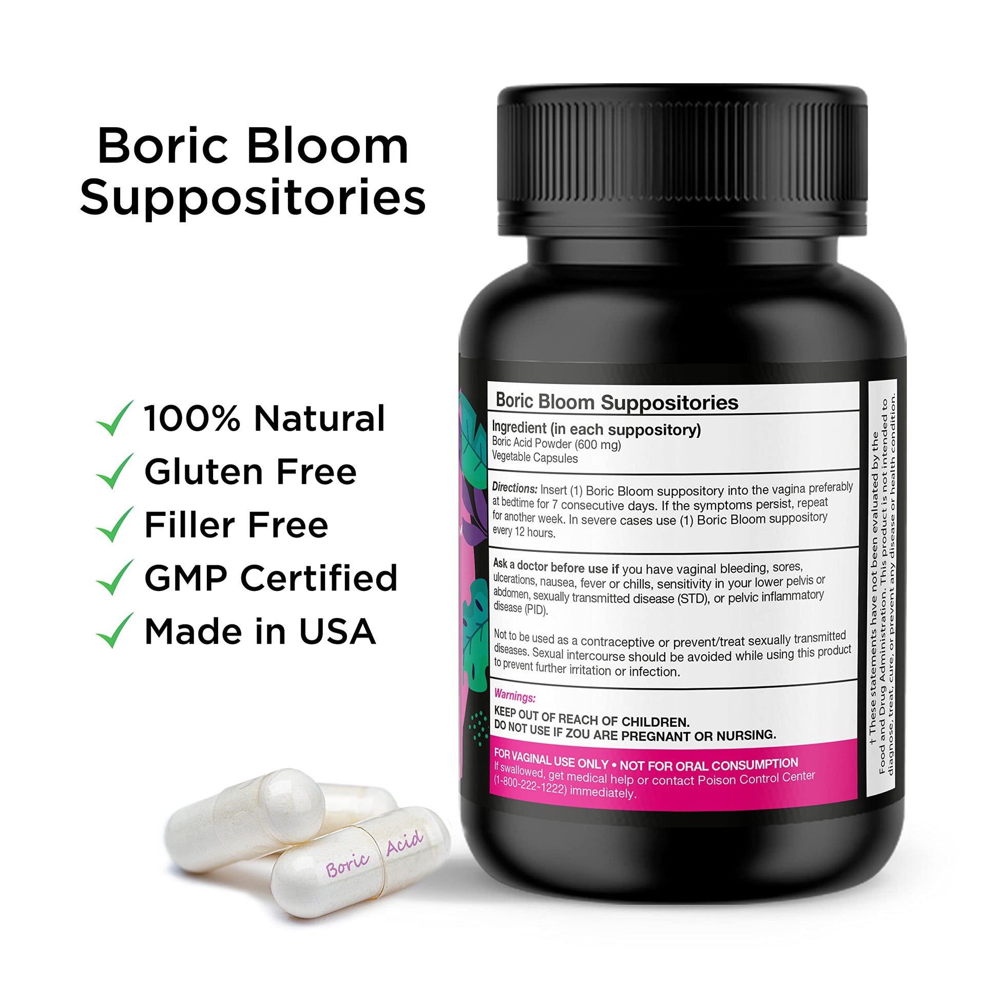 Boric Acid Suppositories - Vaginial Suppository Bacterial Vaginosis, pH Balance for Women Pills Yoni Peach CareBuy Supplements Australia