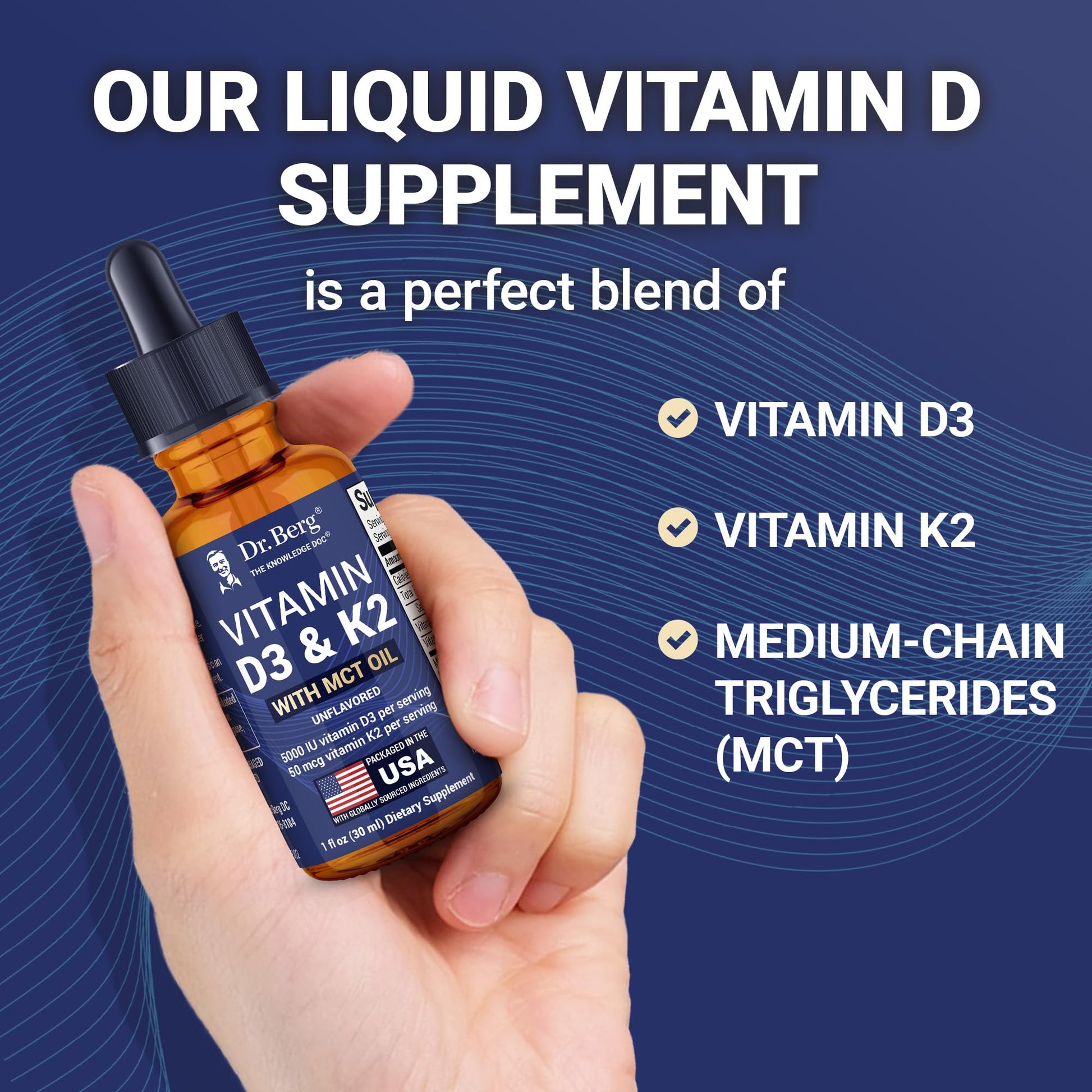 Dr. Berg Maximum Strength Vitamin D3 K2 Liquid Drops with MCT Oil – 5,000 IU Liquid Vitamin D3 with K2 – Supports Strong Bones, Heart, Energy, Immunity, and Overall Vitality* - Unflavored 1 Fl Oz Dr. Berg NutritionalsBuy Supplements Australia