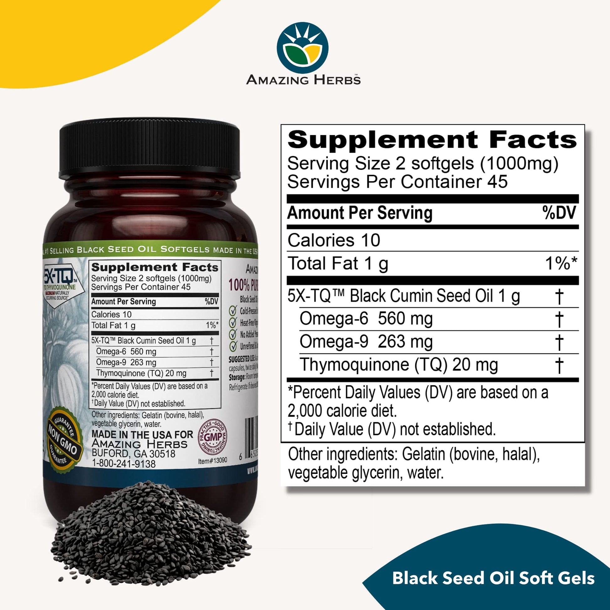 Amazing Herbs Premium Black Seed Oil Capsules - Cold Pressed Nigella Sativa Aids Amazing HerbsBuy Supplements Australia