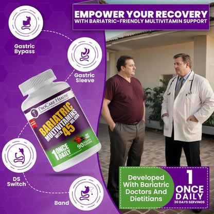 Procare Health Bariatric Multivitamin with Iron 45mg Chewable (90 Tablets) - Fruit Punch Flavor Bariatric Multivitamin Chewable Pills for Gastric Bypass ProCare HealthBuy Supplements Australia