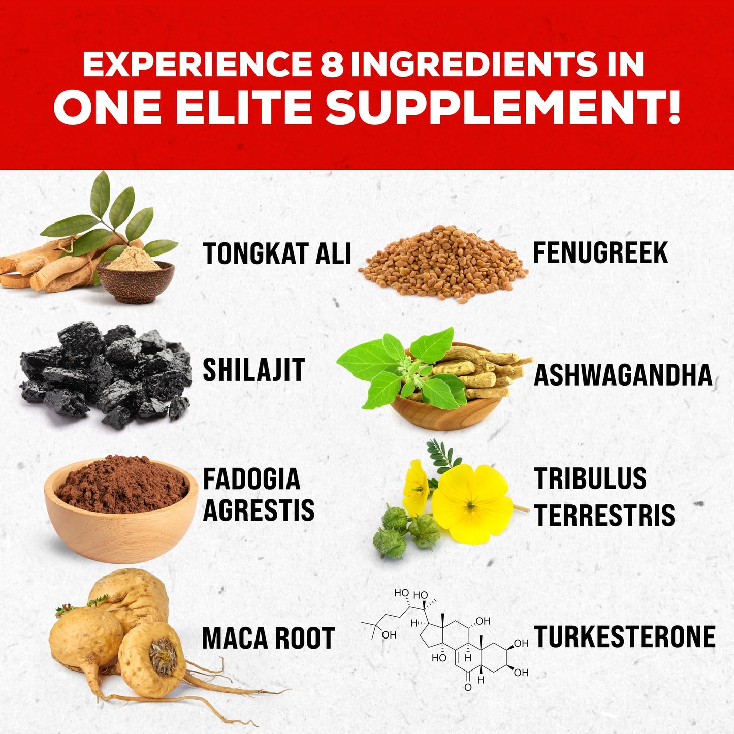 Shilajit 3000mg Tongkat Ali 15,000mg Fadogia Agrestis 1000mg Maca Root 2000mg Ashwagandha 4000mg Fenugreek 1500mg Tribulus Terrestris 500mg Turkesterone 500mg, 8-in-1 Supplement Blend for Men Novo BlendsBuy Supplements Australia