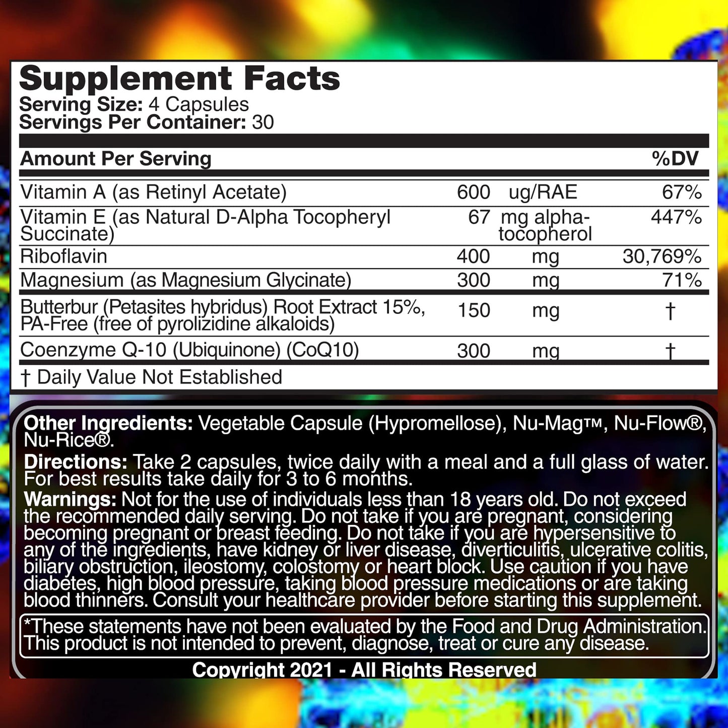 Migraine Relief, Quad-Formula with PA-Free Butterbur (150mg), CoQ10 (300mg), Magnesium Glycinate (300mg), High-Dose Riboflavin (400mg) - MigrA Zero (120 Caps) Optimal Dosing for Migraine Sufferers Iconis BioceuticalsBuy Supplements Australia