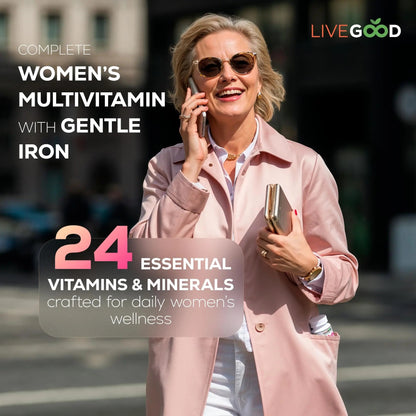 LIVEGOOD Bio-Active Complete Multivitamin for Women with Iron, Daily Women’s Multi with 24 Essential Vitamins and Minerals LIVEGOODBuy Supplements Australia