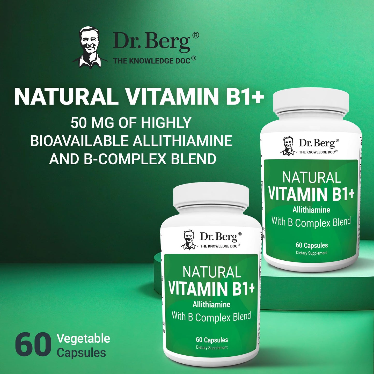 Dr. Berg Natural Vitamin B1 B6 B12 Complex - Allithiamine Vitamin B1 Supplement with 8 Essential Vitamin B Complex for Men & Women Including Thiamin, Niacin, Folate, Magnesium & More - 60 Capsules Dr. Berg NutritionalsBuy Supplements Australia