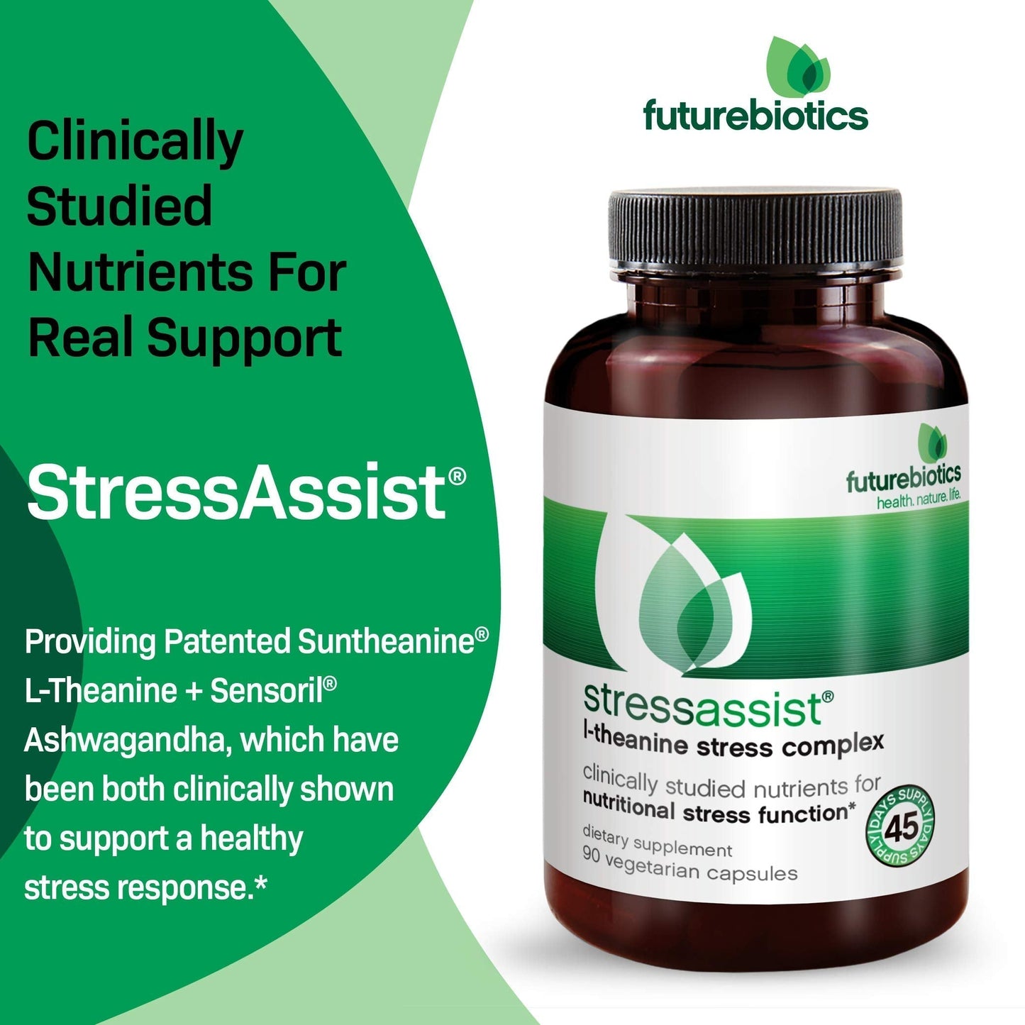 Futurebiotics Stressassist L-theanine Ashwagandha and Rhodiola Rosea Stress Complex - Natural Nutritional Stress Function, 90 Vegetarian Capsules FuturebioticsBuy Supplements Australia