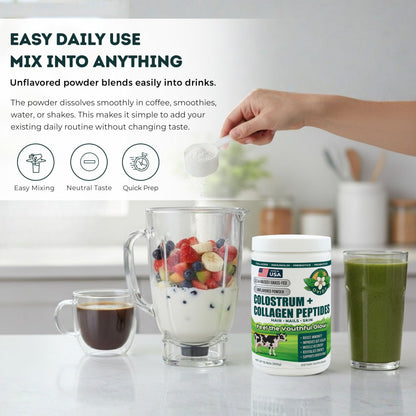 Bovine Colostrum and Hydrolyzed Collagen Peptides Powder Supplement for Women & Men - Supports Gut Health, Joint & Bone Health, Hair Skin Nails - Grass-Fed, Non-GMO, Gluten Free, 300g (30 Servings) OVIDABuy Supplements Australia