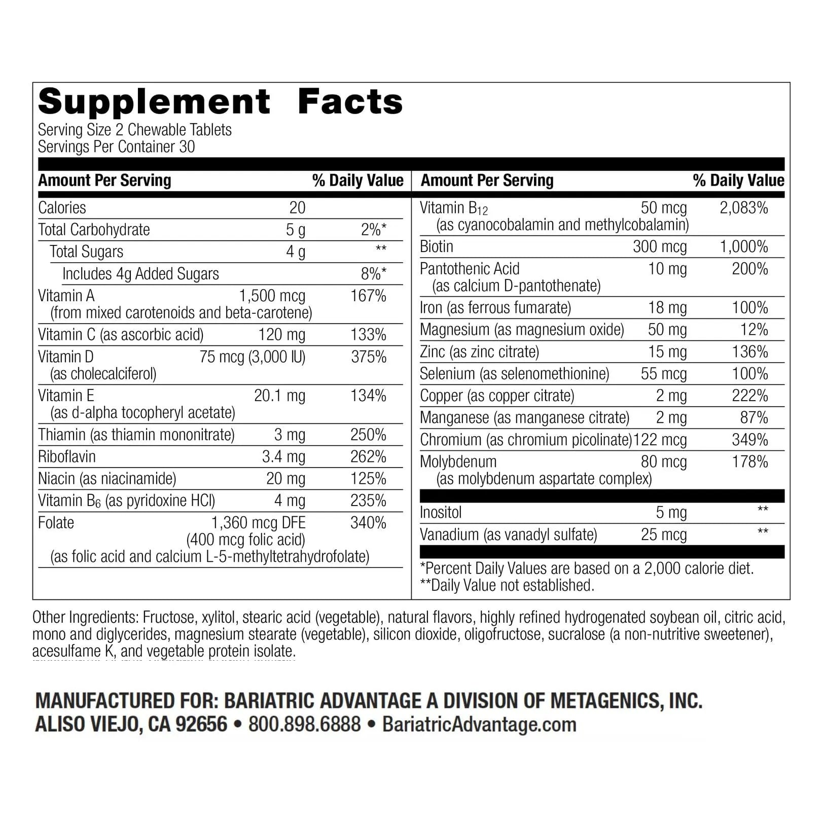 Bariatric Advantage Chewable Multi RP Multivitamin - for Bariatric Surgery Patients - with Iron, Copper, Vitamin C, A, Zinc & More Bariatric Advantage