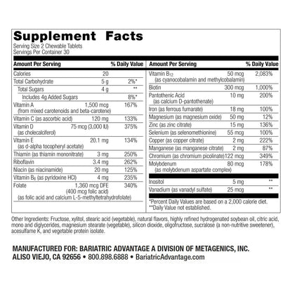 Bariatric Advantage Chewable Multi RP Multivitamin - for Bariatric Surgery Patients - with Iron, Copper, Vitamin C, A, Zinc & More Bariatric Advantage