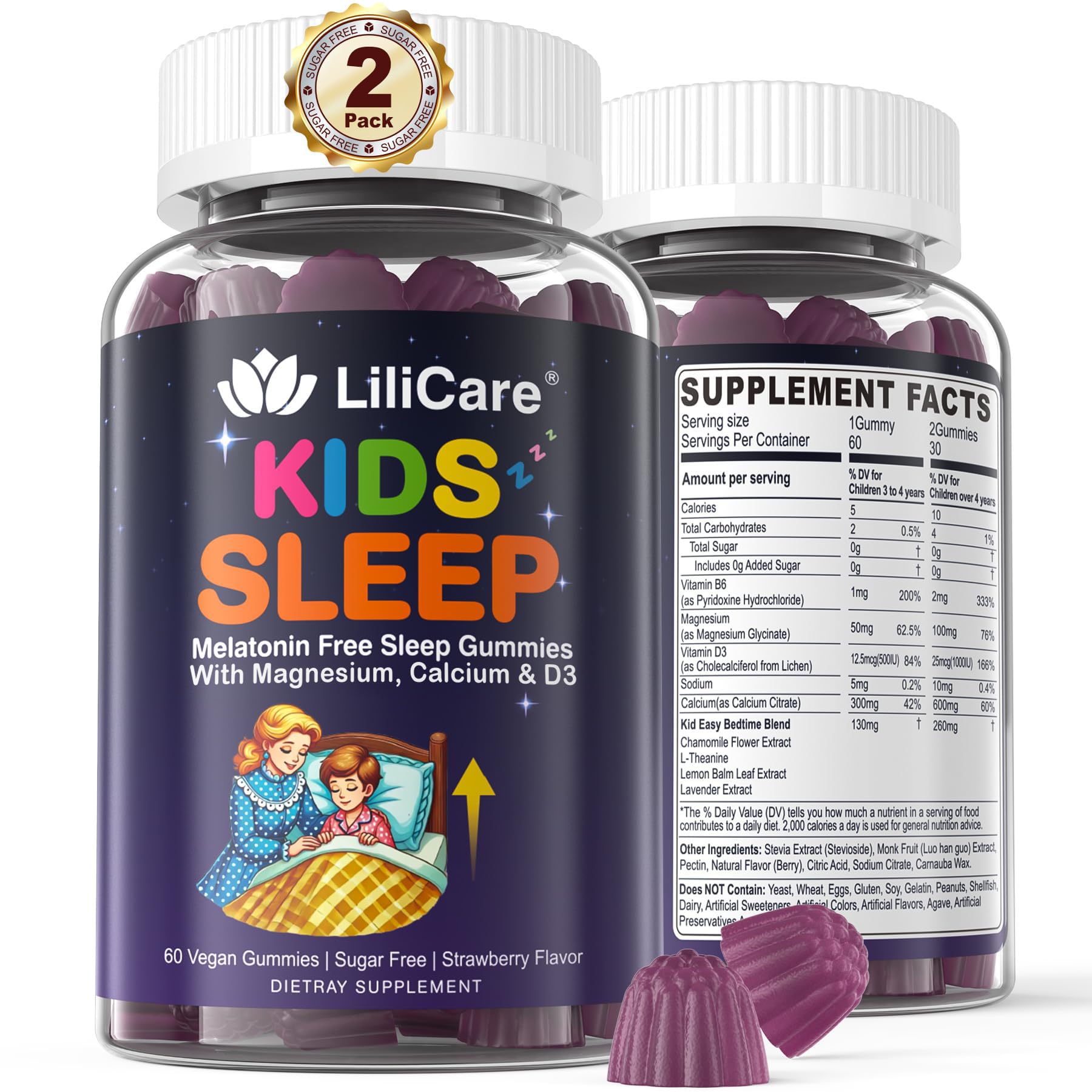LILICARE Kids Sleep Gummies - Magnesium Glycinate Gummies, Melatonin Free Sleep Aid | Magnesium, Calcium, D3, B6, L Theanine | Kid Melatonin Alternative for Restful Sleep (Pack of 2) LILICAREBuy Supplements Australia