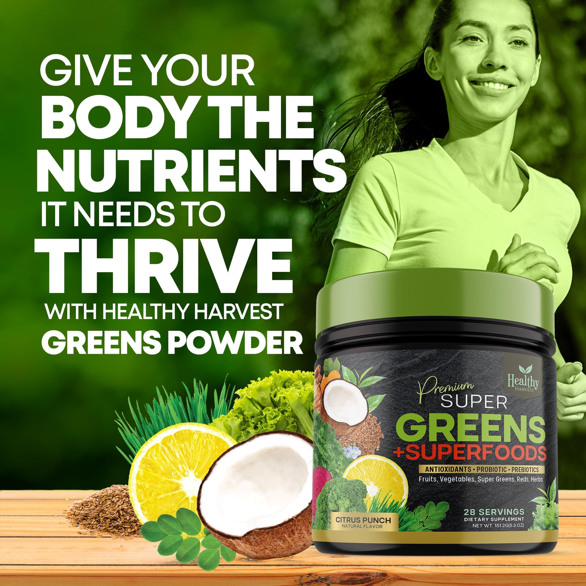 Greens Powder Superfood Supplement - Super Green Reds Smoothie Mix Blend with Spirulina Healthy Harvest NutritionBuy Supplements Australia