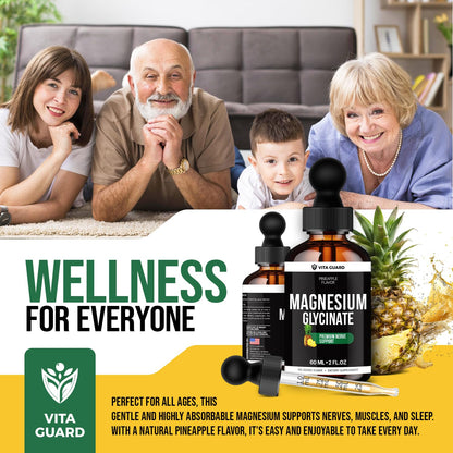 Magnesium Glycinate 500mg Liquid Drops – Sugar-Free Magnesium Supplement, Vegan Formula, 60 mL Flavor Pineapple Vita GuardBuy Supplements Australia