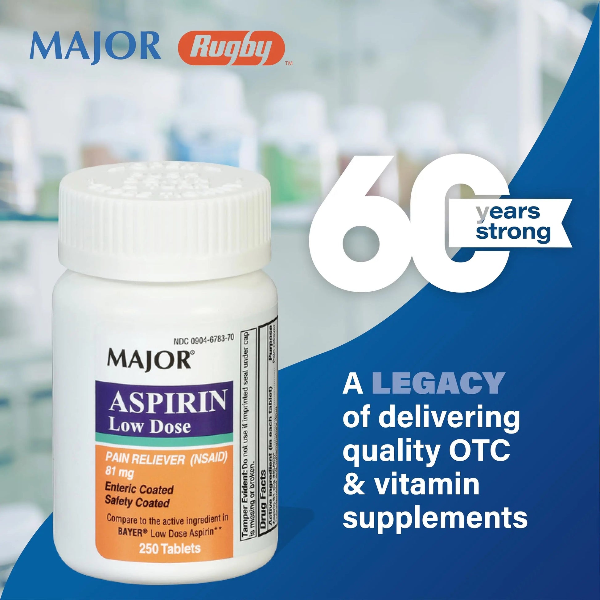 MAJOR Aspirin Low Dose 81 Mg - Pain Reliever (NSAID) - Enteric Coated - 250 Tablets MAJORBuy Supplements Australia