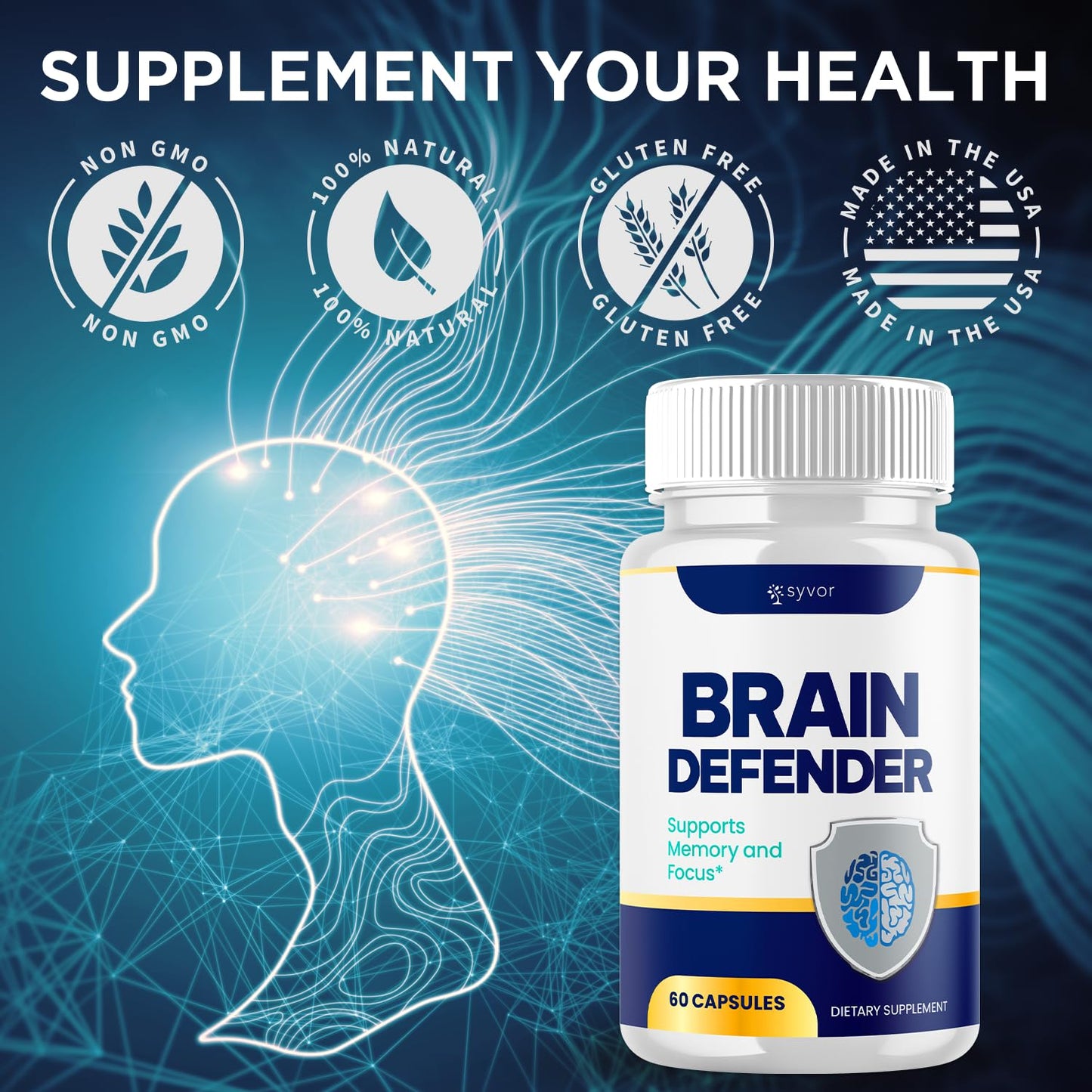 (2 Pack) Brain Defender Supplement Pills, Official Brain Defender Advanced Formula Nootropic Capsules, All Natural Health and Wellness Support Formula Maximum Strength Braindefender (120 Capsules) SyvorBuy Supplements Australia