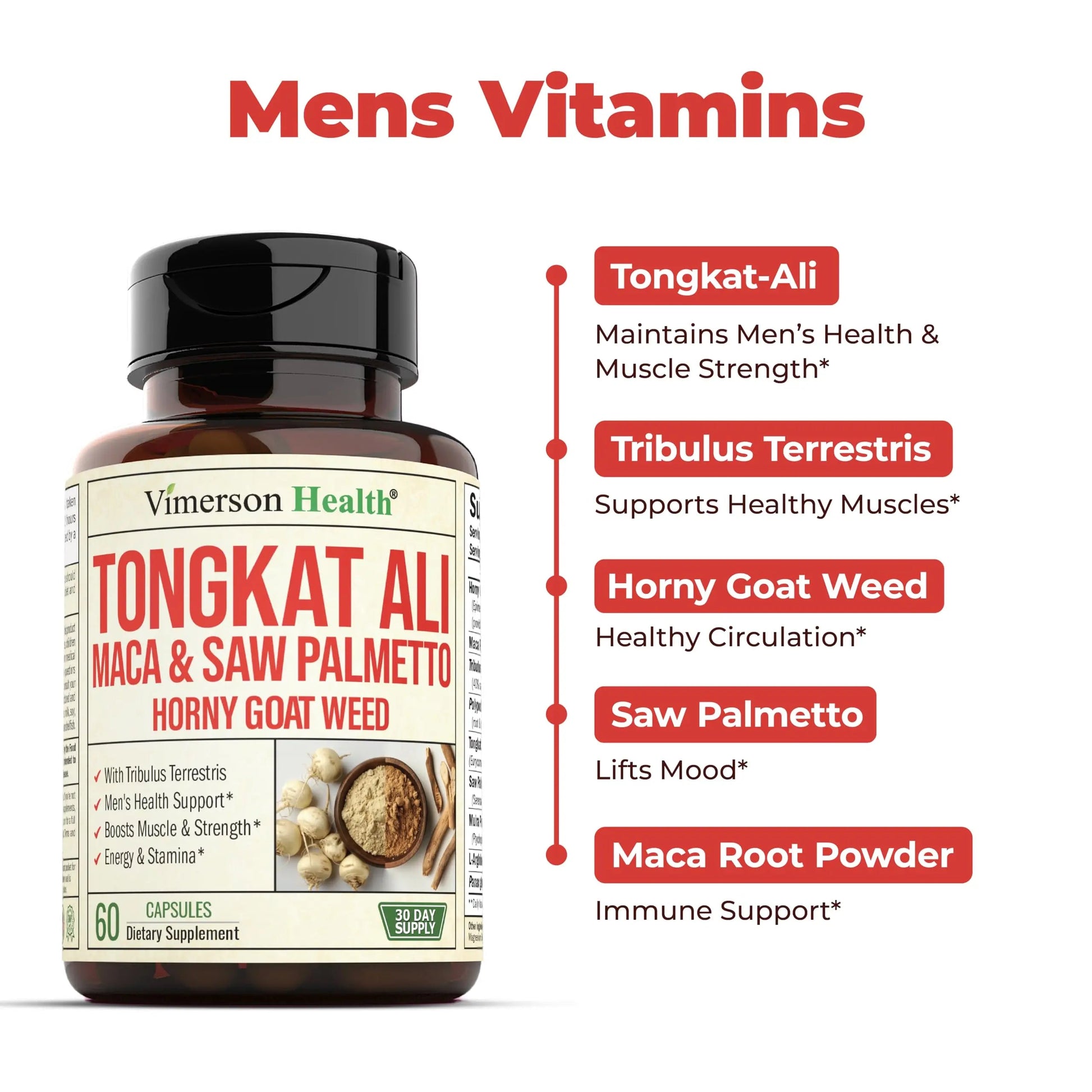 Vimerson Health Multivitamin for Men & Tongkat Ali for Men with Horny Goat Weed, Maca Root Powder, Tribulus Terrestris, Saw Palmetto Extract Vimerson Health