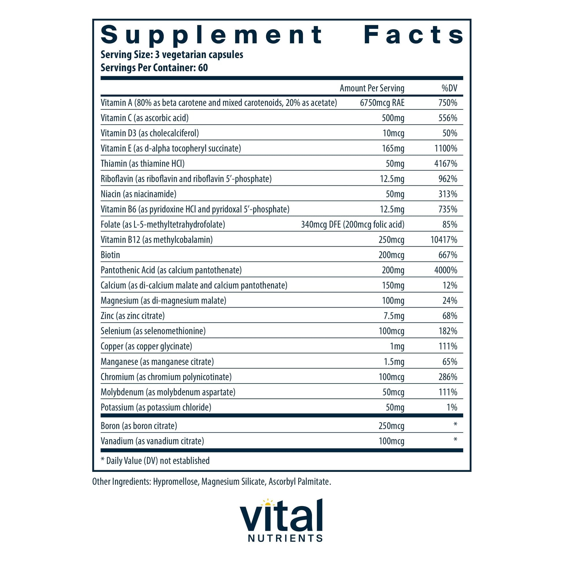 Vital Nutrients Multi-Nutrients (No Iron or Iodine) - Comprehensive Vegetarian Daily Multivitamin and Mineral Formula with Potent Antioxidants* - Gluten, Dairy, Soy Free - Non-GMO - 180 Capsules Vital NutrientsBuy Supplements Australia