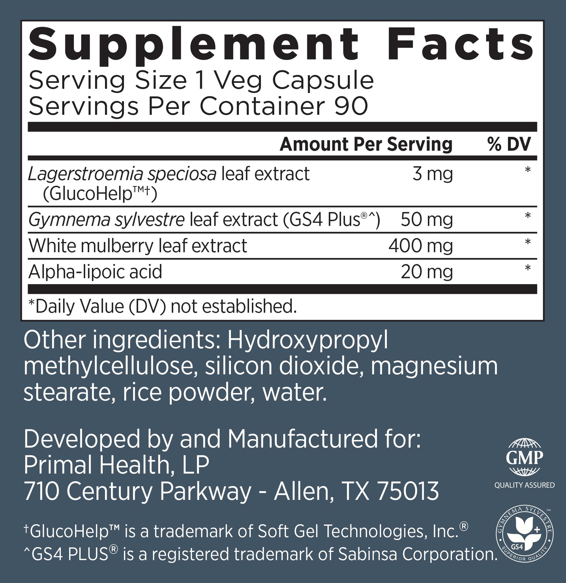 Primal Labs GlucoBurn Support Supplement with White Mulberry Leaf Extract and Alpha Lipoic Acid, 90 Veg capsules Primal LabsBuy Supplements Australia