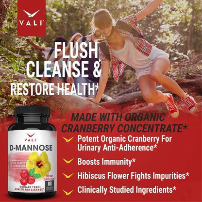 VALI D-Mannose 1000mg Urinary Tract Health Formula. Organic Cranberry Fruit Powder & Hibiscus. Healthy Bladder, Natural Cleanse, Fast Detox Flush, Herbal UT Function Support Pills. 60 Veggie Capsules VALIBuy Supplements Australia