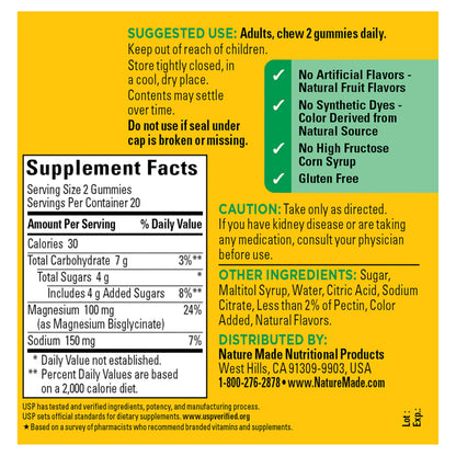 Nature Made High Absorption Magnesium Glycinate Gummies 100 mg per Serving, Muscle, Nerve, Bone and Heart Support