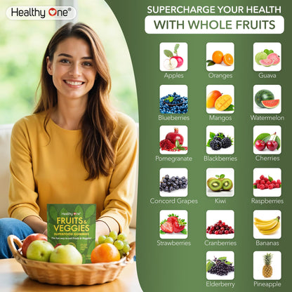 Fruits & Veggies Sugar-Free Gummies - 27 Whole Foods - Equals 3 Servings of Fruits & Vegetables - Improve Energy, Focus & Immune Function - Fiber - Antioxidants - Organic Ingredients - 28 Packets Healthy OneBuy Supplements Australia