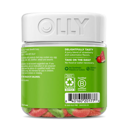 OLLY Fiber Gummy Rings, 5g Prebiotic Fiber, FOS (Fructo-oligosaccharides), Digestive Support, Berry Melon 50ct