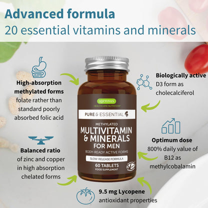 Igennus Methylated Men's Multivitamin with 22 Actives, All-Day Nutrient Delivery, Pure & Clean, Methylfolate & Methylcobalamin Igennus Healthcare NutritionBuy Supplements Australia