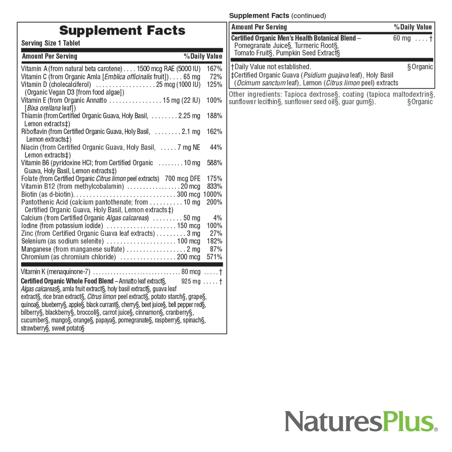 NaturesPlus Source of Life Garden Men’s Once Daily Multivitamin - 30 Tablets - Supports Energy & Stamina Nature's Plus
