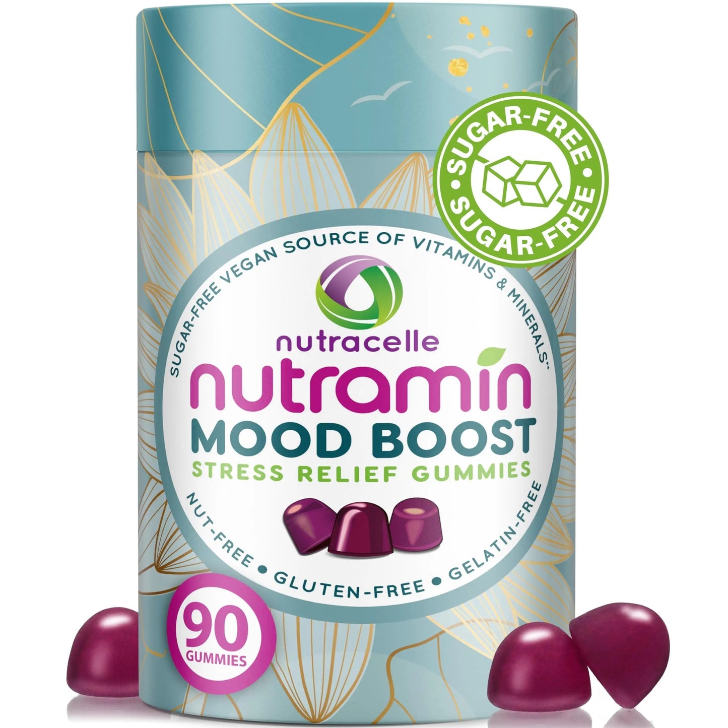 NUTRAMIN Mood Boost Multivitamin Gummy - Delicious & Yummy Anti-Stress Magnesium Ashwagandha Gummies + B Complex Vitamins for Focus and Calm Nutracelle