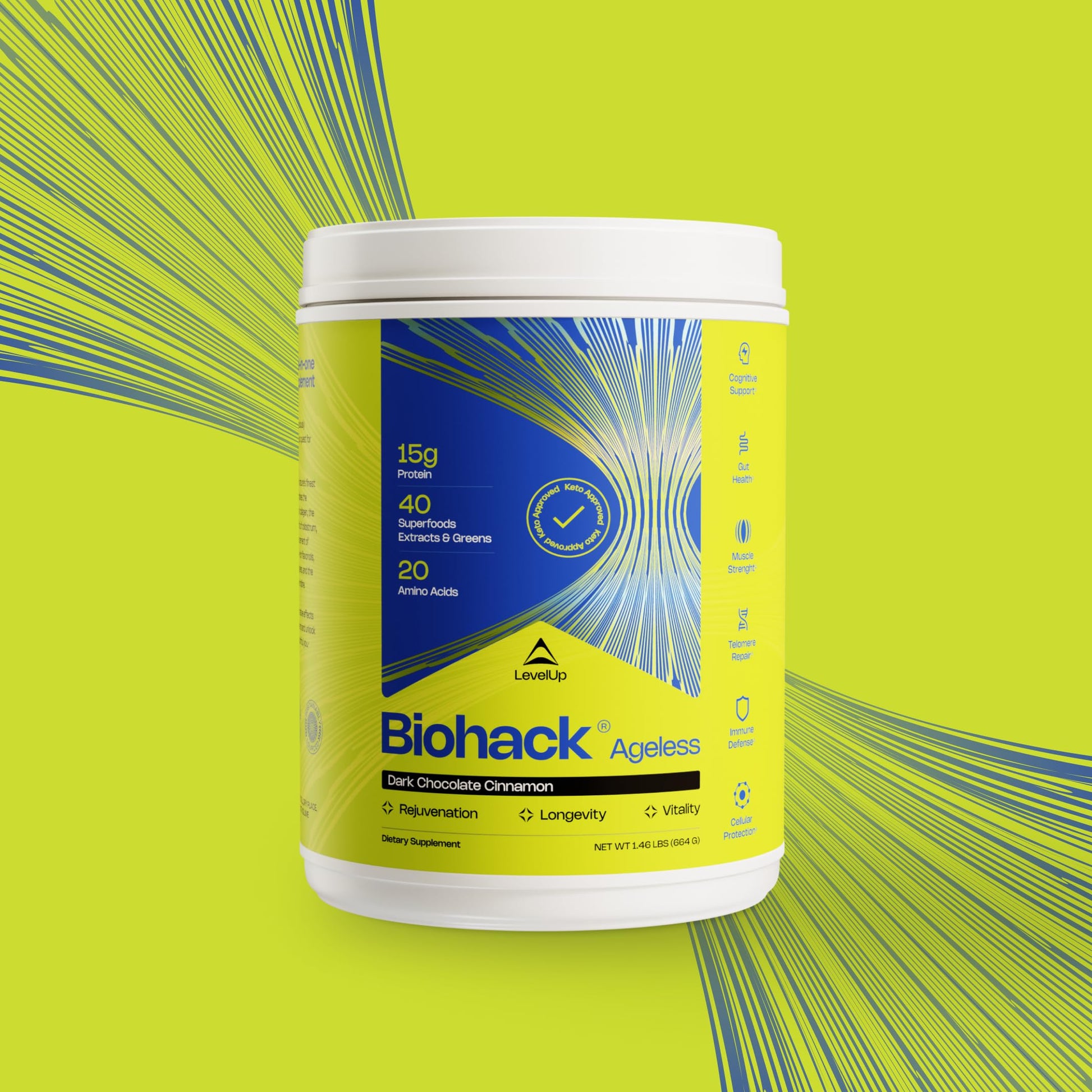 LevelUp Biohack Ageless: Colostrum Collagen Superfoods Antioxidants Spermidine Amino Acids Creatine for Women and Men, Total Body Rejuvenation (Dark Chocolate Cinnamon) LevelUpBuy Supplements Australia