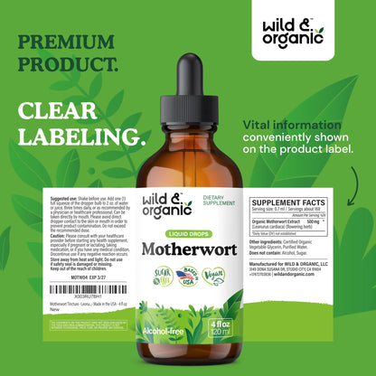 Wild & Organic Motherwort Tincture - Good Mood, Calmness, Overall Support - Supplements for Women with Motherwort Herb - Vegan, Sugar & Alcohol-Free Extract Drops - 4 fl oz Wild & OrganicBuy Supplements Australia