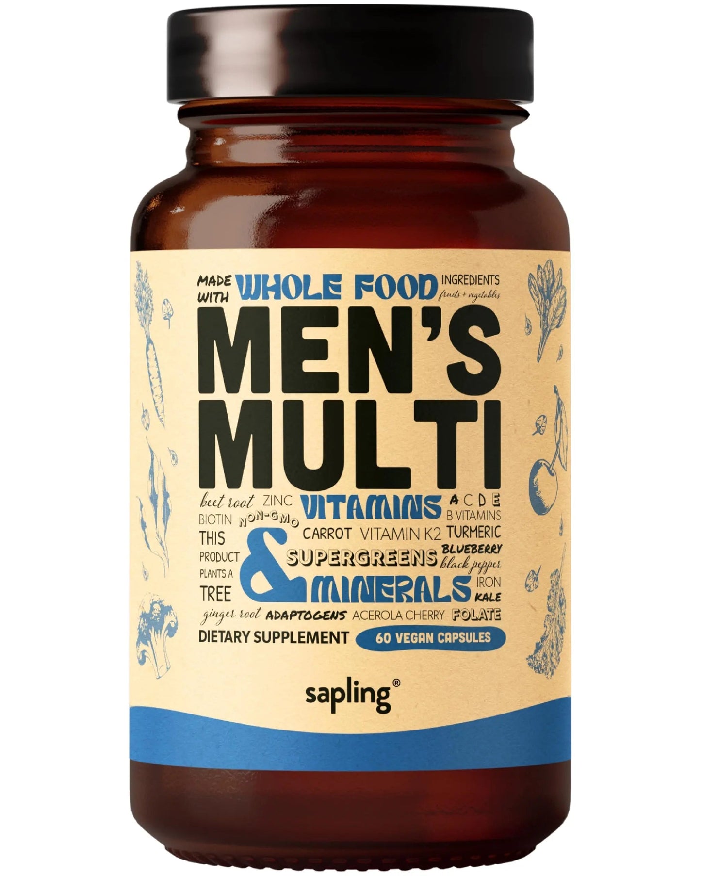 Multivitamin for Men - Daily Men’s Multivitamin - Methylated B Complex with Whole Food Ingredients, Vitamin B12, Folate sapling