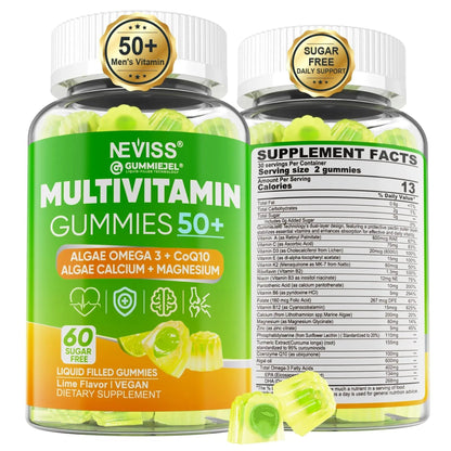 Multivitamin for Men 50 + Plus, Sugar Free Men Multivitamins Gummies w/Omega-3, Coq10, D3k2, Calcium, Magnesium NEVISSBuy Supplements Australia