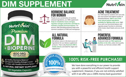 Nutrivein DIM Supplement 400mg Diindolylmethane Plus Bioperine - Maintain Hormone NutriveinBuy Supplements Australia