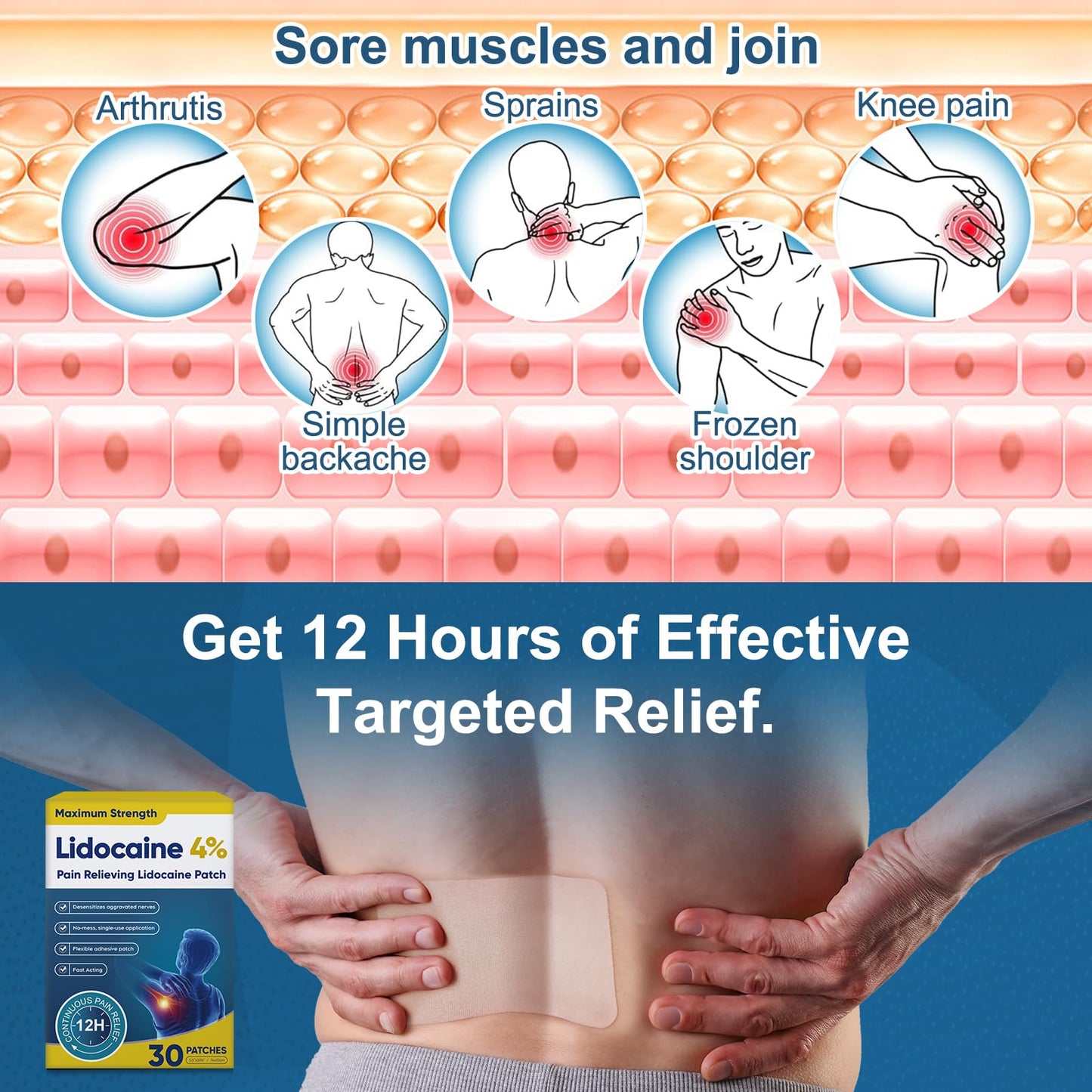Teemofe 4% Lidocaine Pain Relief Patches – Maximum OTC Strength, Fast-Acting Targeted Relief, 30 Count, for Muscle & Joint Discomfort - 589 TeemofeBuy Supplements Australia