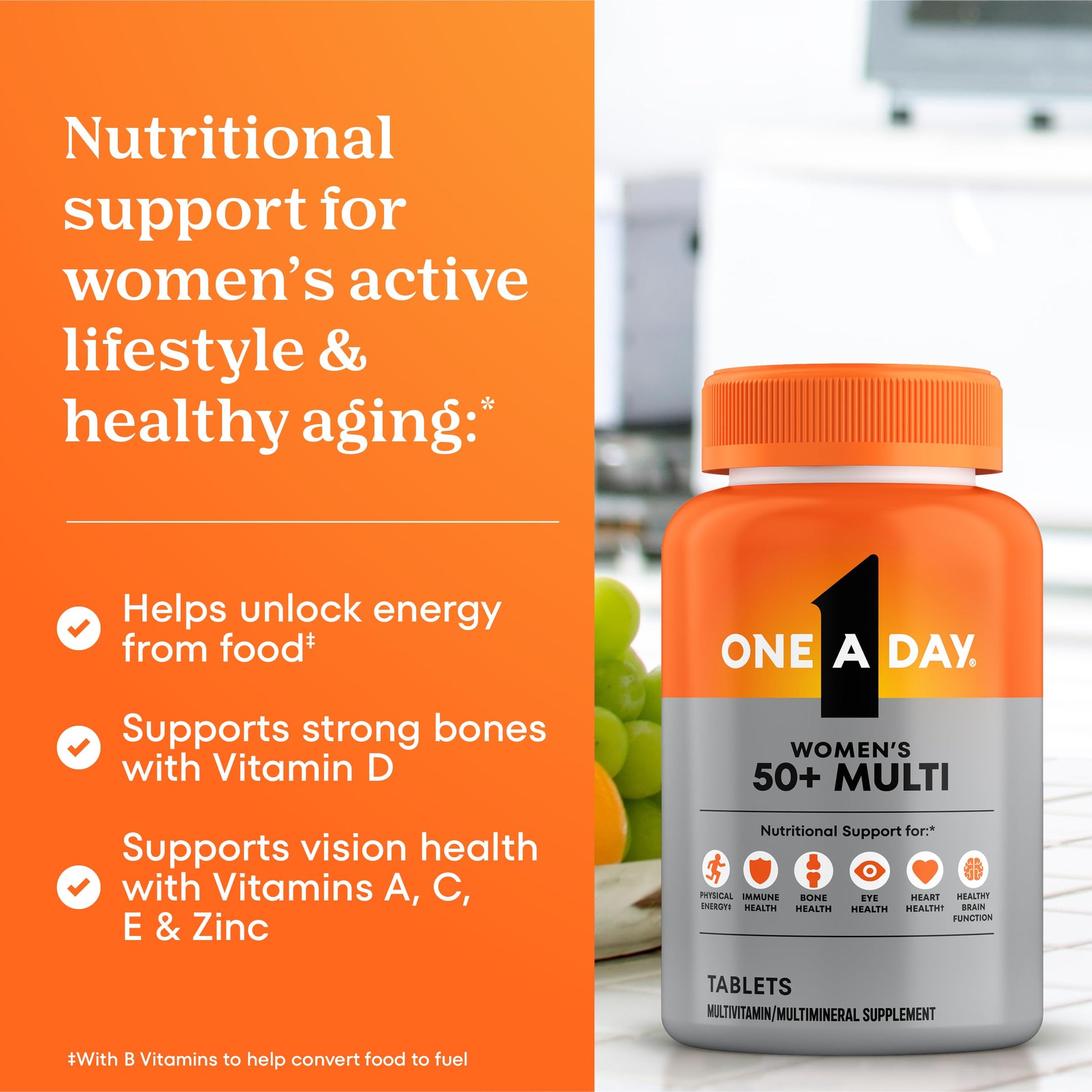 One A Day Multivitamin for Women 50 and Over Tablets, Womens Multivitamin 50 plus with Vitamins D, C, E, Zinc & Biotin, Daily Vitamins ONE A DAYBuy Supplements Australia