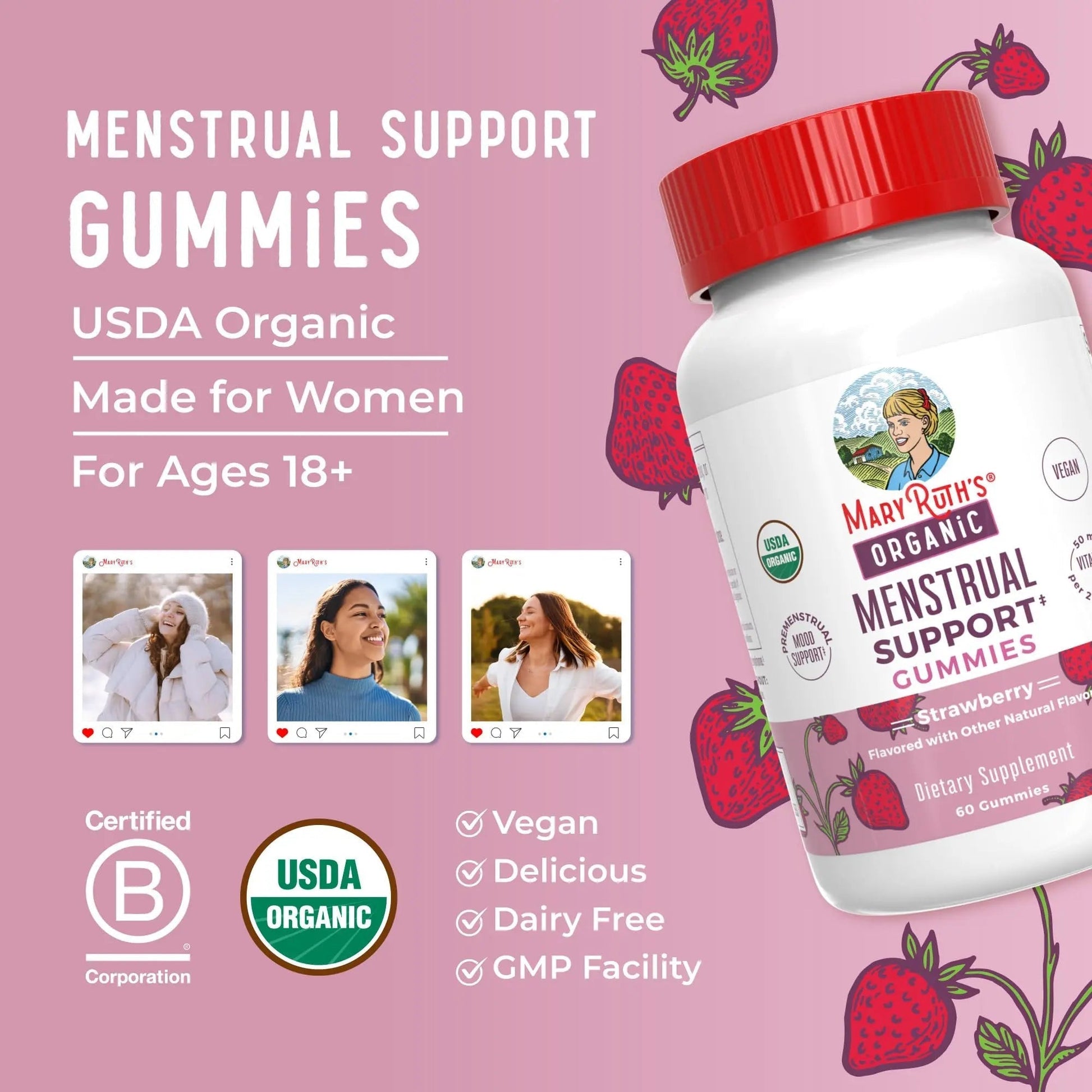 Organic Menstrual Support Gummies by MaryRuth's | for The Relief of Common Symptoms of Premenstrual Syndrome | PMS Support | Premenstrual Mood Support | USDA Organic | Non-GMO | Vegan | 30 Servings MARYRUTH'SBuy Supplements Australia