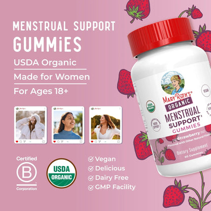 Organic Menstrual Support Gummies by MaryRuth's | for The Relief of Common Symptoms of Premenstrual Syndrome | PMS Support | Premenstrual Mood Support | USDA Organic | Non-GMO | Vegan | 30 Servings MARYRUTH'SBuy Supplements Australia