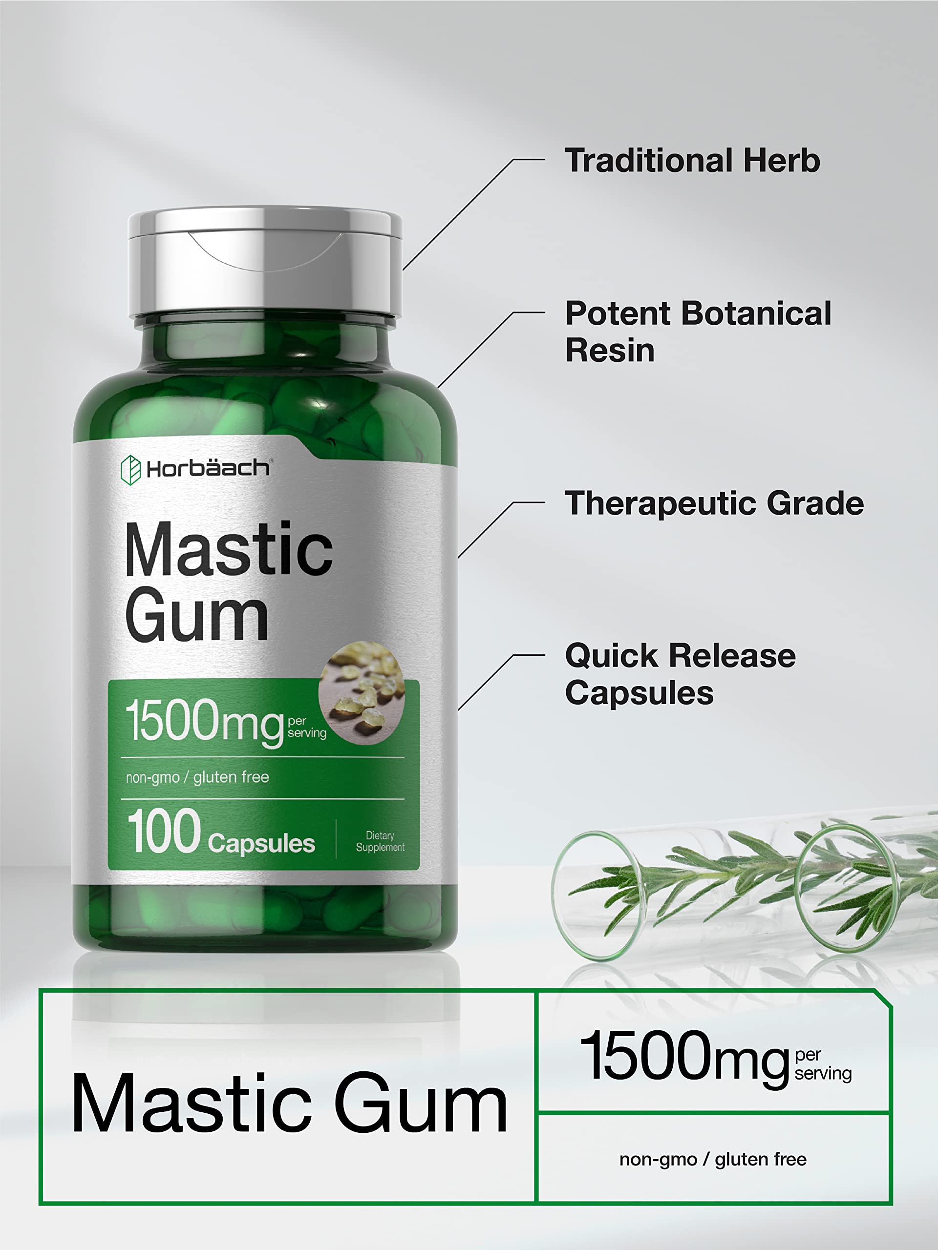 Mastic Gum Capsules 1500mg 100 Count | Non-GMO & Gluten Free | by Horbaach HorbäachBuy Supplements Australia