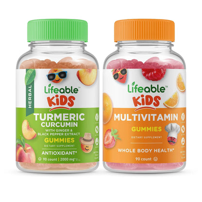 Lifeable Turmeric Curcumin Kids + Multivitamin Kids, Gummies Bundle - Great Tasting, Vitamin Supplement Lifeable