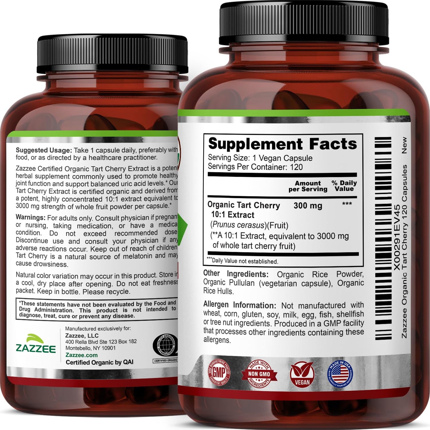 Zazzee USDA Organic Tart Cherry 10:1 Extract, 120 Vegan Capsules, 4 Month Supply, Montmorency Cherry, Daily Wellness Antioxidant Support, Organic Herbal Supplement, All-Natural, Non-GMO, Made in USA ZazzeeBuy Supplements Australia